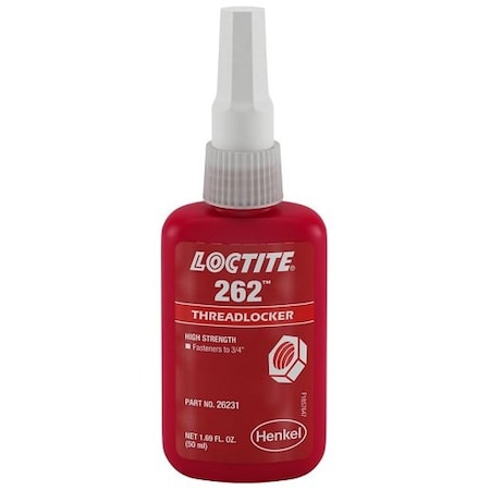 Henkel Anaerobic Threadlocker; General Purpose; Bottle; 50 Ml; Liquid; Fastener Upto 3/4 Inch Dia; Red 262 RED 50ML IDH 135374